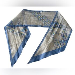 Vintage Italian Geometric Polyester Silk Feel Skinny Scarf - Blue, Yellow